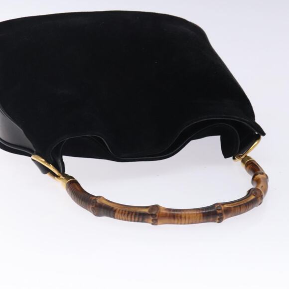 GUCCI Bamboo Hand Bag Suede Black Gold 001 1014 001 1014 - Picture 6 of 12